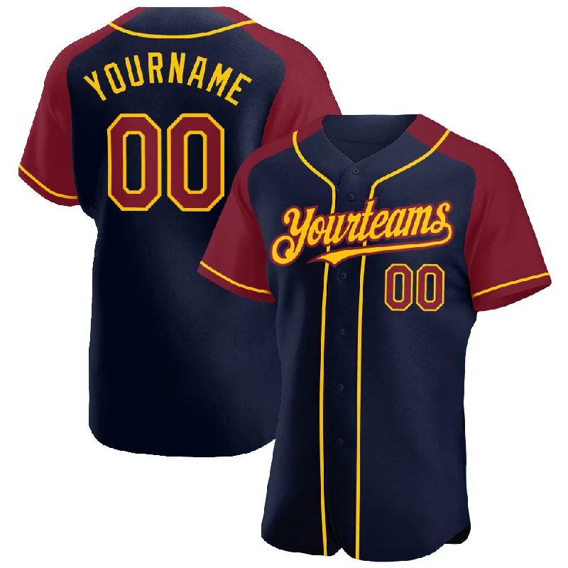 Personalized Baseball Jersey-Custom Navy Crimson-Yellow Authentic Raglan Sleeves Baseball Jersey