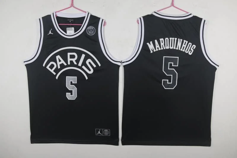 Basketball Jersey for Lightweight Basketball Gear-Paris Saint-Germain 5 Marquinhos Black Jordan Fashion Basketball Jersey