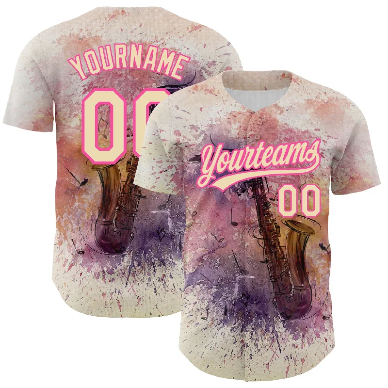 Baseball Jersey for Team Member Jerseys-Custom City Cream Pink 3D Pattern Design International Jazz Day Authentic Baseball Jersey