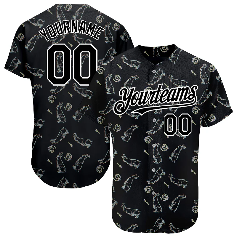 Baseball Jersey for Sports Event Wear-Custom Black White 3D Pattern Design Rabbit Authentic Baseball Jersey