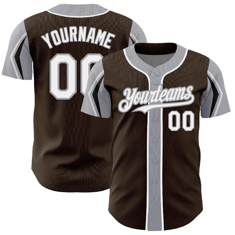 Baseball Jersey for Youth Sports Apparel-Custom Brown White-Gray 3 Colors Arm Shapes Authentic Baseball Jersey