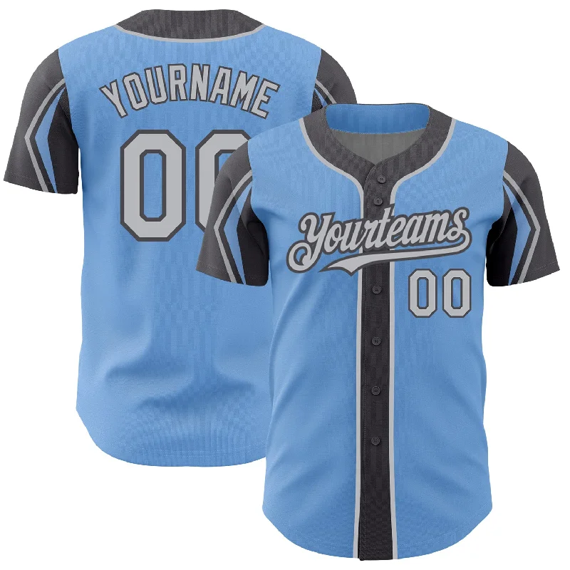 Baseball Jersey for All-Season Team Wear-Custom Light Blue Gray-Steel Gray 3 Colors Arm Shapes Authentic Baseball Jersey