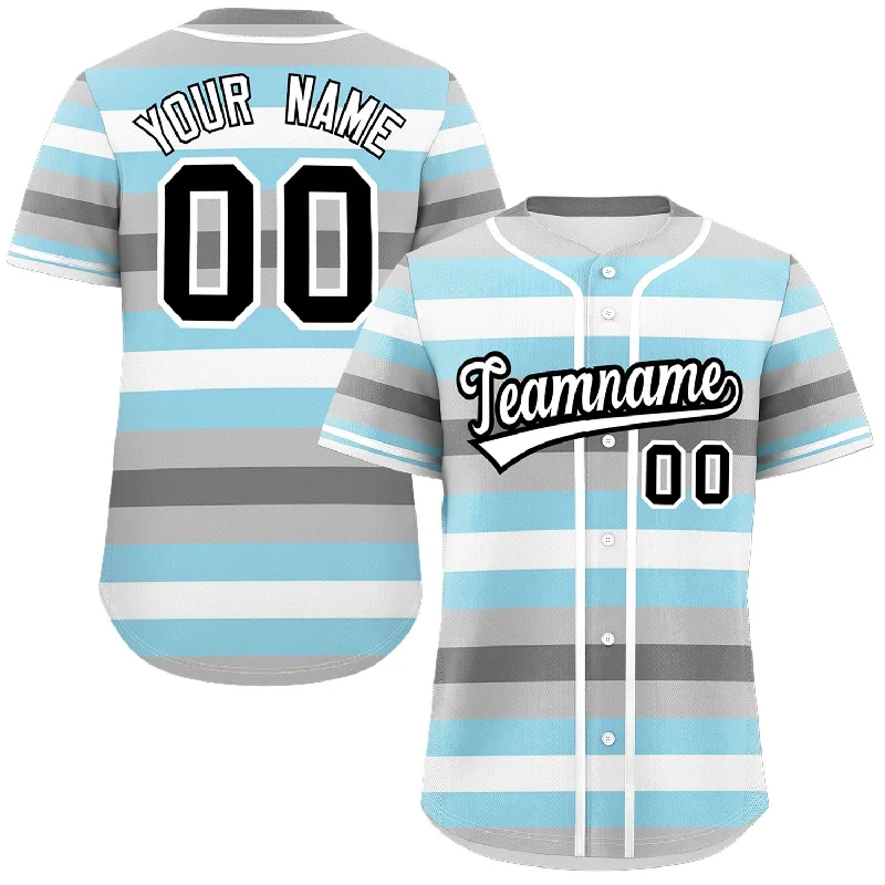 Baseball Jersey for Game Day-Custom Gray Powder Blue-White Demiboy For Pride Month Color Block Authentic Baseball Jersey