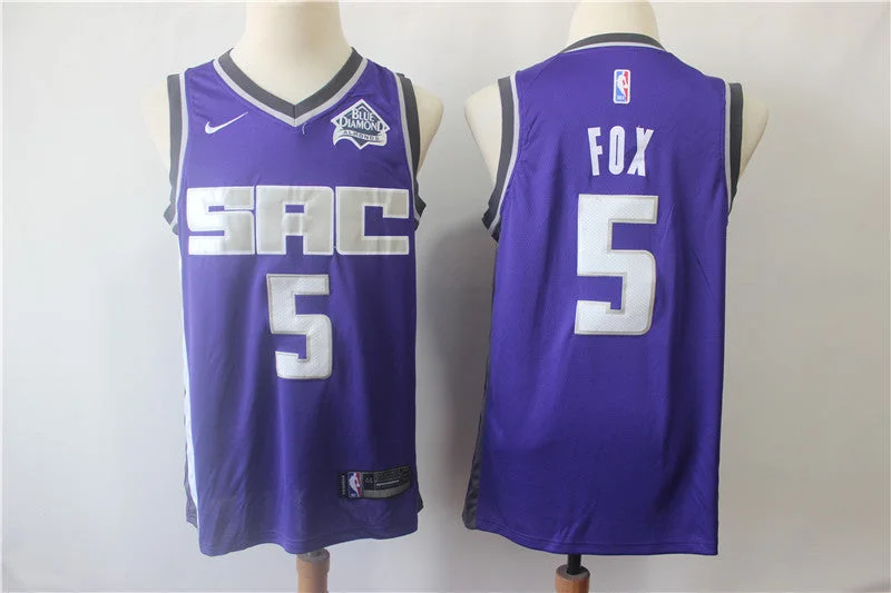 Basketball Jersey for Personalized Fan Support Gear-Kings 5 De'Aaron Fox Purple Swingman Basketball Jersey