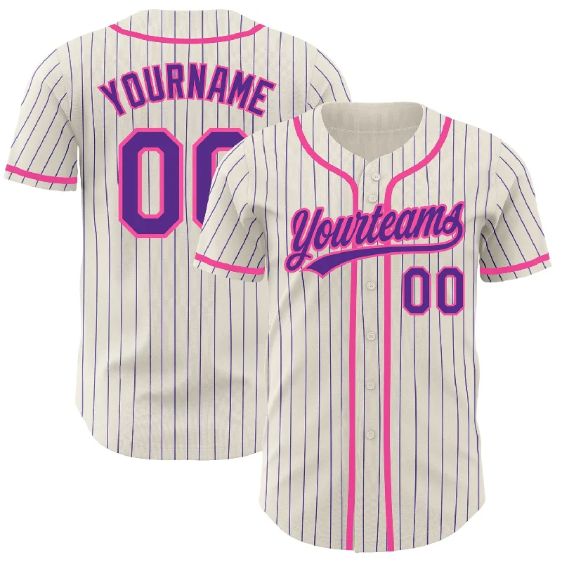 Baseball Jersey for Professional Baseball Merchandise-Custom Cream Purple Pinstripe Pink Authentic Baseball Jersey