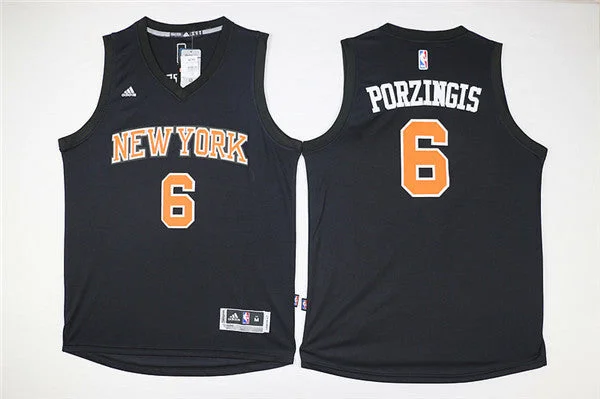 Basketball Jersey for Authentic Team Look-Knicks 6 Kristaps Porzingis Black Swingman Basketball Jersey