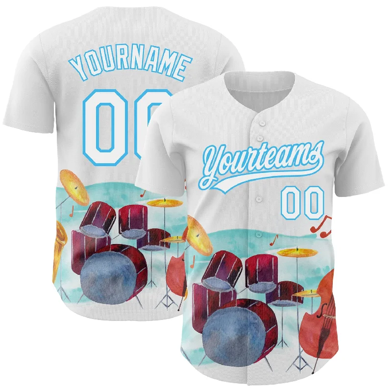 Baseball Jersey for Complete Custom Apparel-Custom White Sky Blue 3D Pattern Design International Jazz Day Authentic Baseball Jersey