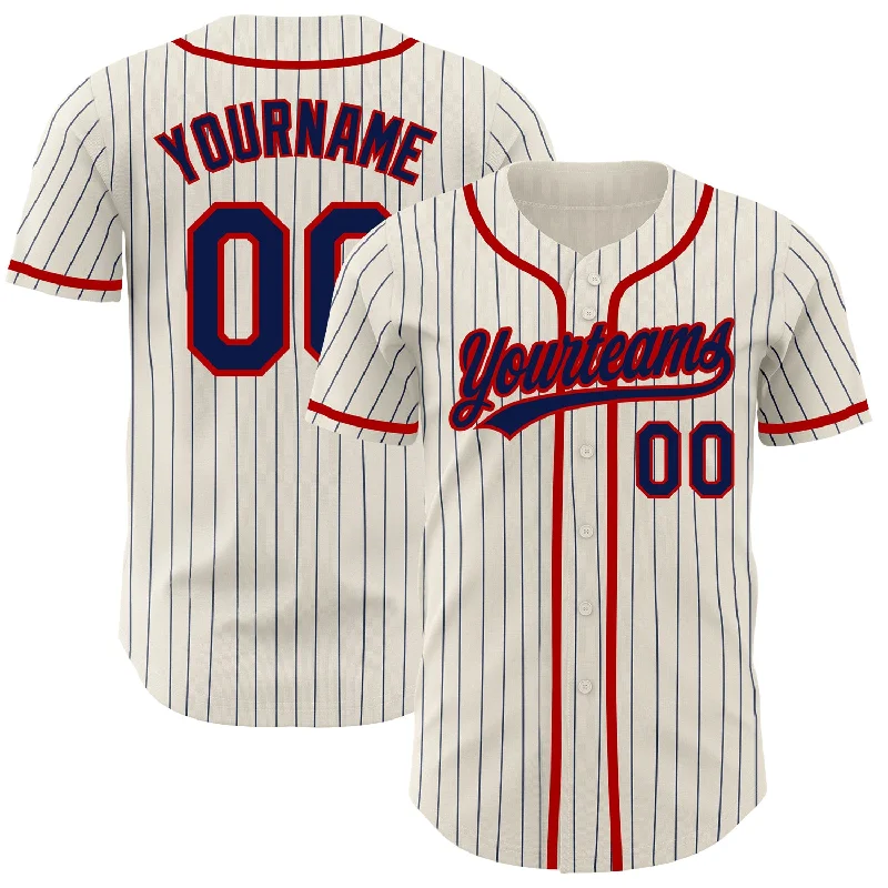 Baseball Jersey for Professional Baseball Players-Custom Cream Navy Pinstripe Red Authentic Baseball Jersey