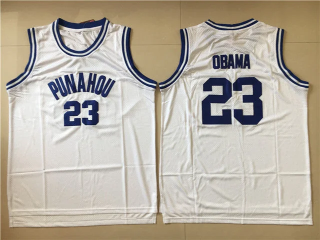 Basketball Jersey for Fan Gear and Apparel-Punahou High School 23 Barack Obama White Basketball Basketball Jersey