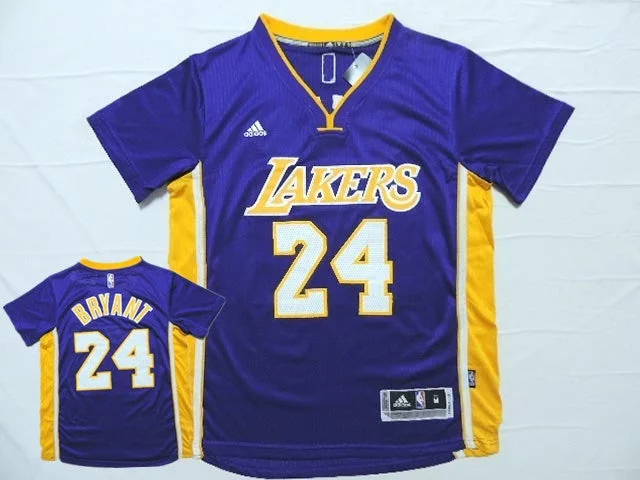 Basketball Jersey for Fan Support Apparel-Lakers 24 Bryant Purple 2014-15 New Revolution 30 Short Sleeve Basketball Jersey