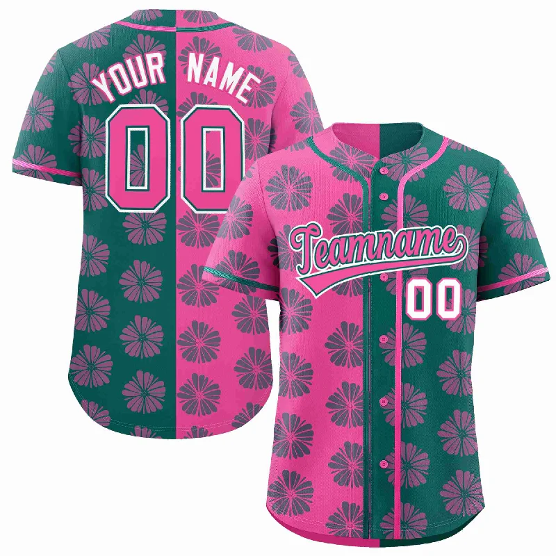 Baseball Jersey for Personalized Numbering and Names-Custom Pink Aqua Split Fashion Flower Graffiti Pattern Authentic Baseball Jersey