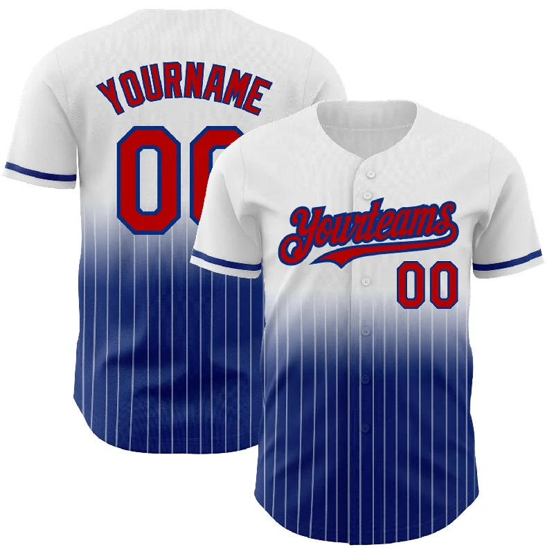 Baseball Jersey for Custom Names and Numbers-Custom White Pinstripe Red-Royal Authentic Fade Fashion Baseball Jersey