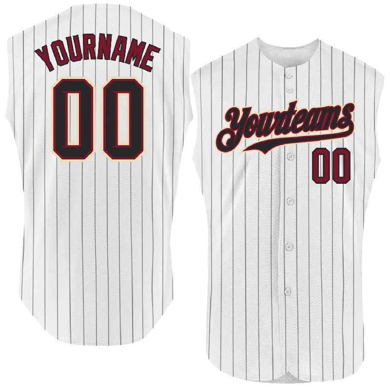 Baseball Jersey for Sports League Uniforms-Custom White Black Pinstripe Crimson-City Cream Authentic Sleeveless Baseball Jersey