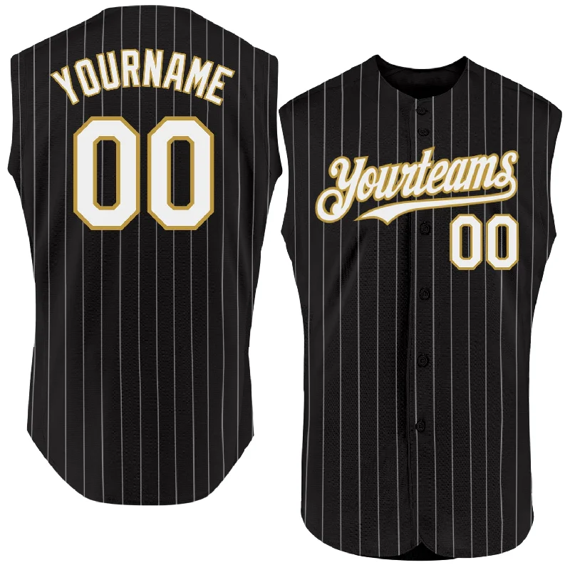 Baseball Jersey for Professional Appearance-Custom Black White Pinstripe Gray Authentic Sleeveless Baseball Jersey