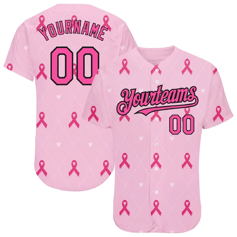 Baseball Jersey for Custom Printed Designs-Custom Pink Black 3D Pink Ribbon Breast Cancer Awareness Month Women Health Care Support Authentic Baseball Jersey