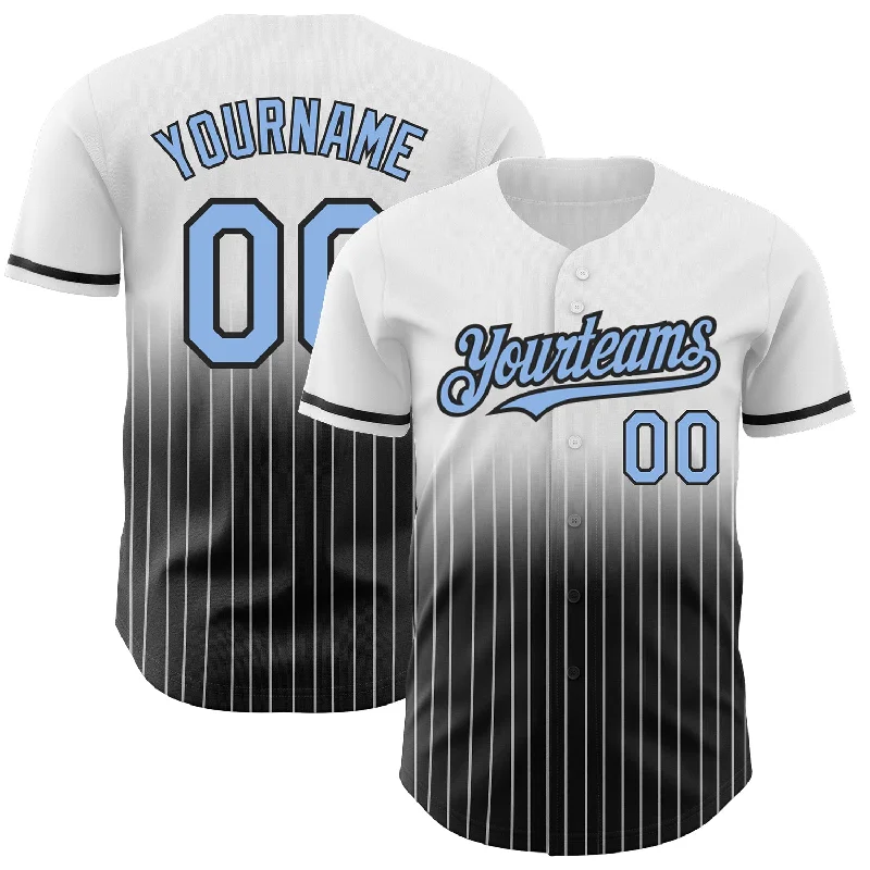 Baseball Jersey for Comfortable Fit-Custom White Pinstripe Light Blue-Black Authentic Fade Fashion Baseball Jersey