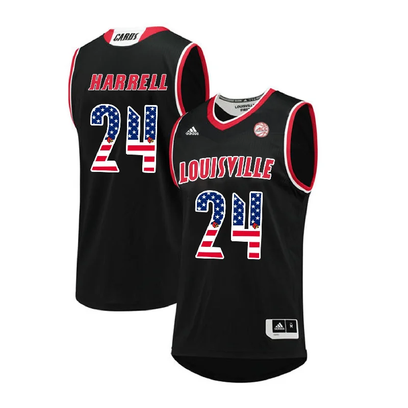 Basketball Jersey for Softball and Basketball Hybrid-Louisville Cardinals 24 Montrezl Harrell Black USA Flag College Basketball Basketball Jersey