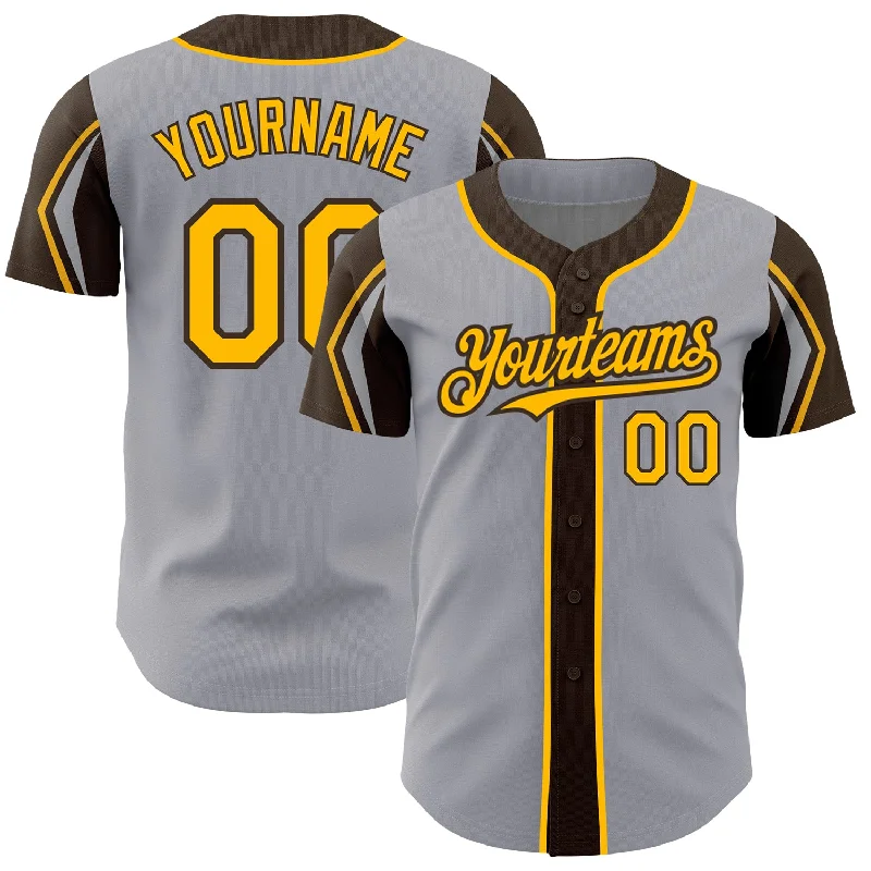 Baseball Jersey for Youth Baseball Gear-Custom Gray Gold-Brown 3 Colors Arm Shapes Authentic Baseball Jersey