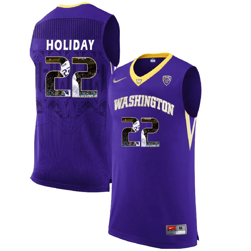 Basketball Jersey for Customized Player Numbers-Washington Huskies 22 Justin Holiday Purple With Portait College Basketball Basketball Jersey