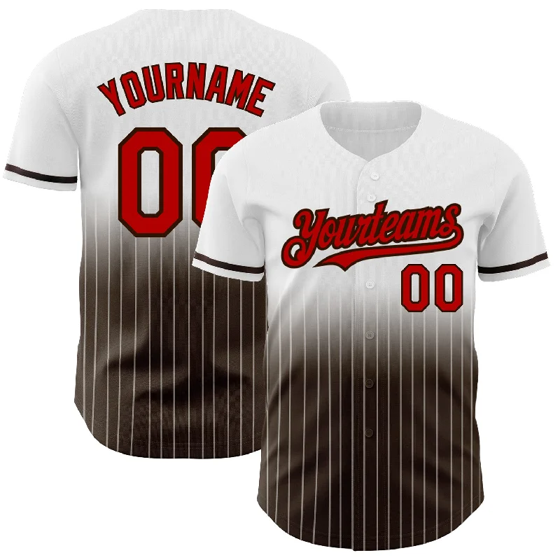 Baseball Jersey for Professional Custom Apparel-Custom White Pinstripe Red-Brown Authentic Fade Fashion Baseball Jersey