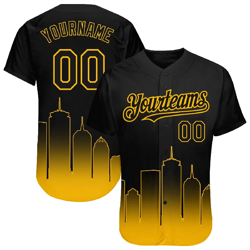 Baseball Jersey for Custom Names and Numbers-Custom Black Gold 3D Boston City Edition Fade Fashion Authentic Baseball Jersey