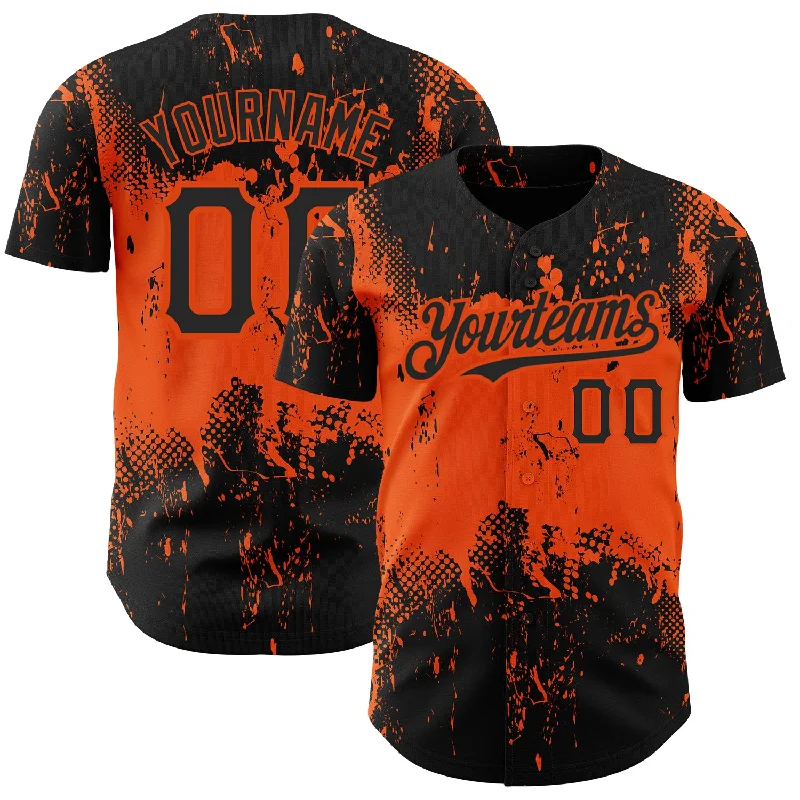 Baseball Jersey for Comfortable and Soft Team Jerseys-Custom Black Orange 3D Pattern Design Abstract Splatter Grunge Art Authentic Baseball Jersey