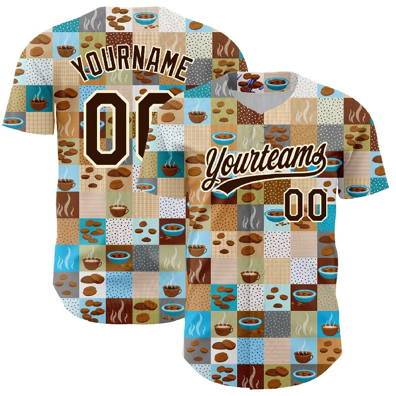 Baseball Jersey for Fun and Unique Custom Designs-Custom Brown Cream 3D Pattern Design International Coffee Day Authentic Baseball Jersey