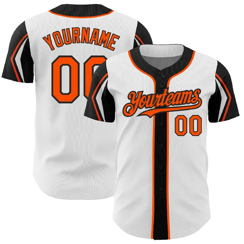 Baseball Jersey for Comfortable All-Day Wear-Custom White Orange-Black 3 Colors Arm Shapes Authentic Baseball Jersey