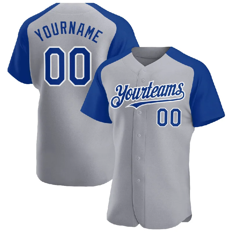 Baseball Jersey for Comfortable and Stylish Fit-Custom Gray Royal-White Authentic Raglan Sleeves Baseball Jersey