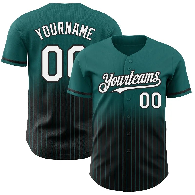 Baseball Jersey for Breathable and Soft Fit-Custom Teal Pinstripe White-Black Authentic Fade Fashion Baseball Jersey