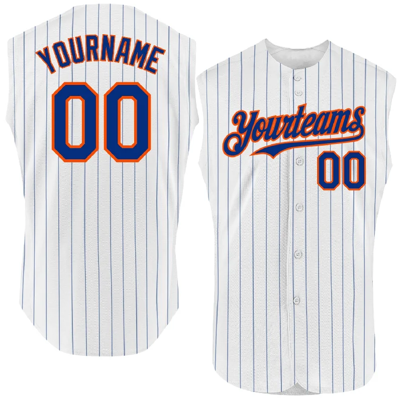 Baseball Jersey for Softball and Baseball Fans-Custom White Royal Pinstripe Royal Authentic Sleeveless Baseball Jersey