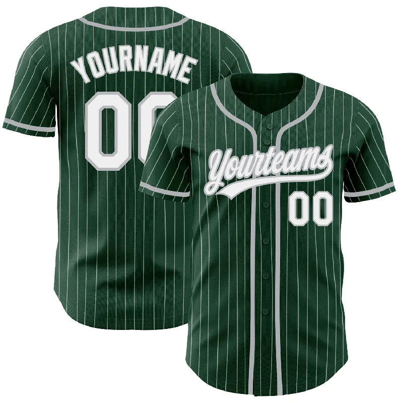 Baseball Jersey for Lightweight Team Gear-Custom Green White Pinstripe Gray Authentic Baseball Jersey