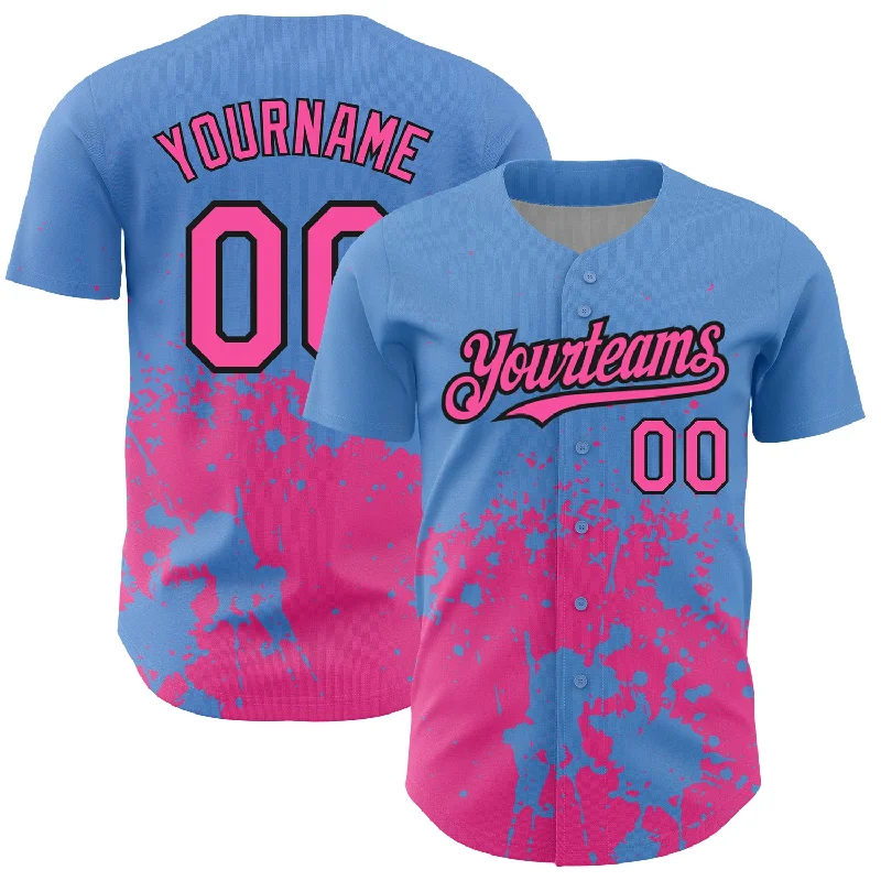 Baseball Jersey for Baseball Game Gear-Custom Light Blue Pink-Black 3D Pattern Design Abstract Splash Grunge Art Authentic Baseball Jersey