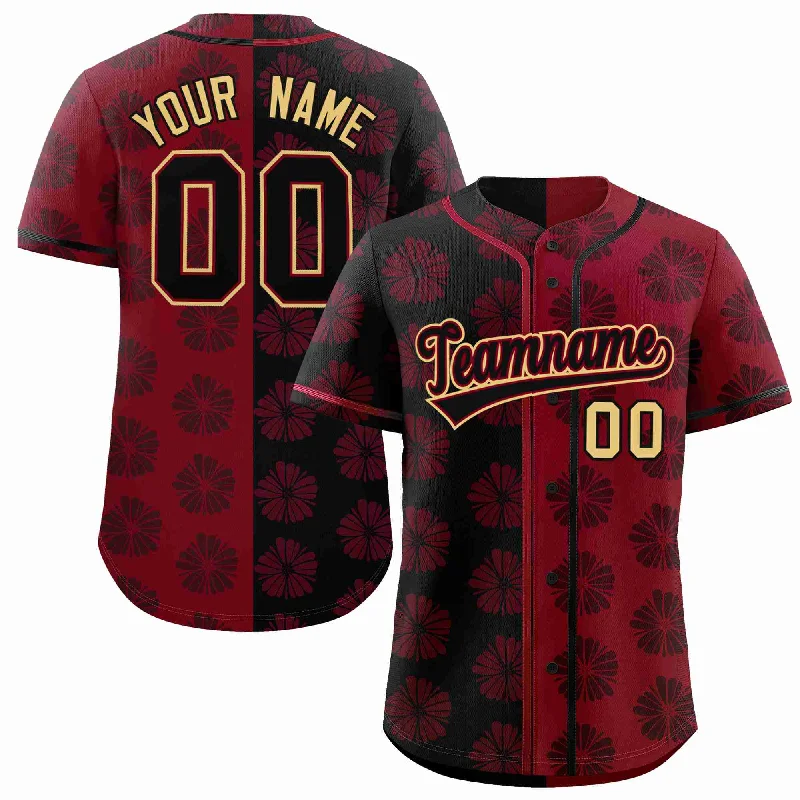 Baseball Jersey for Unique Fan Gear-Custom Black Crimson Split Fashion Flower Graffiti Pattern Authentic Baseball Jersey