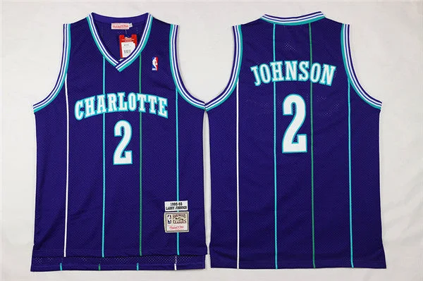 Basketball Jersey for Full Customization Options-Hornets 2 Larry Johnson Purple Hardwood Classics Basketball Jersey