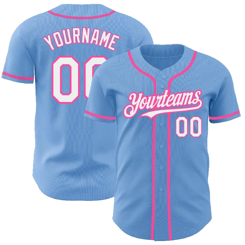 Baseball Jersey for School Baseball Uniforms-Custom Light Blue White-Pink Authentic Baseball Jersey