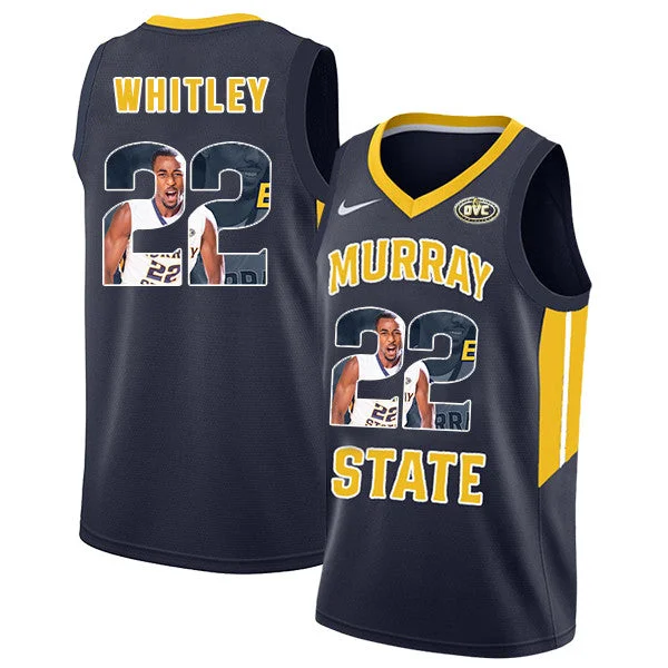 Basketball Jersey for School and College Apparel-Murray State Racers 22 Brion Whitley Navy Fahion College Basketball Basketball Jersey