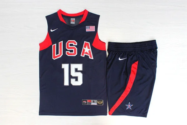 Basketball Jersey for Comfortable and Functional Design-Team USA Basketball 15 Carmelo Anthony Navy Stitched Basketball Jersey(With Shorts)