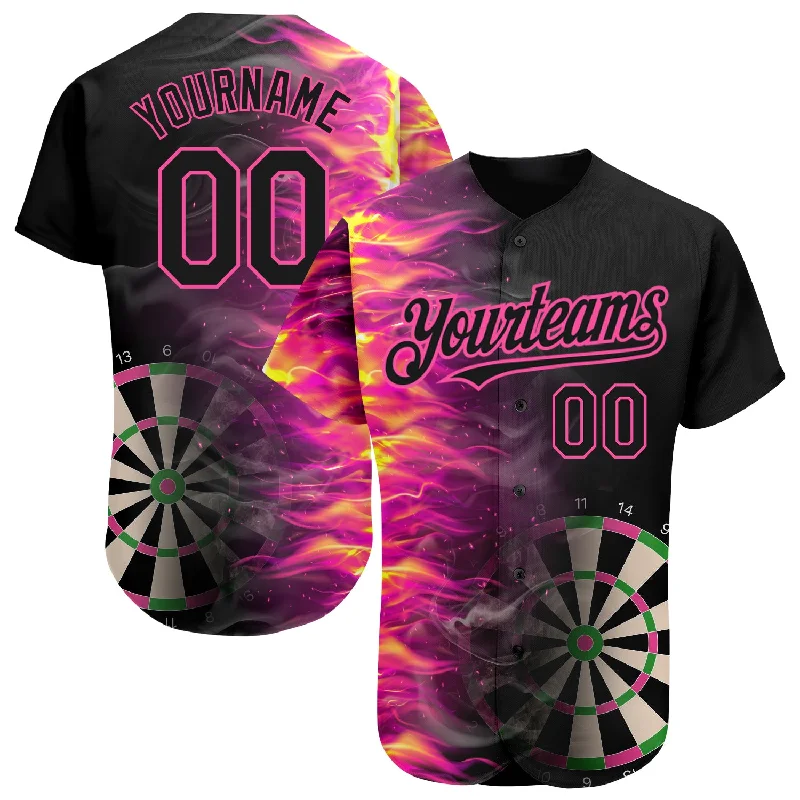 Baseball Jersey for High-Quality Design and Durability-Custom Black Pink 3D Pattern Design Fiery Dart Board Authentic Baseball Jersey