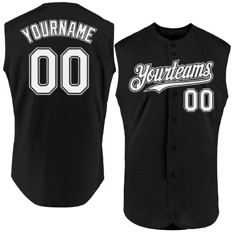 Baseball Jersey for Custom Player Jerseys-Custom Black White-Gray Authentic Sleeveless Baseball Jersey