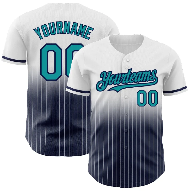 Baseball Jersey for Comfortable All-Day Wear-Custom White Pinstripe Teal-Navy Authentic Fade Fashion Baseball Jersey