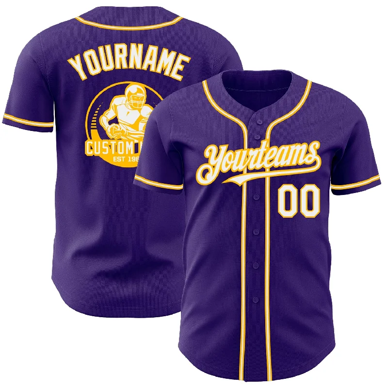 Baseball Jersey for High School Teams-Custom Purple White-Gold Authentic Baseball Jersey