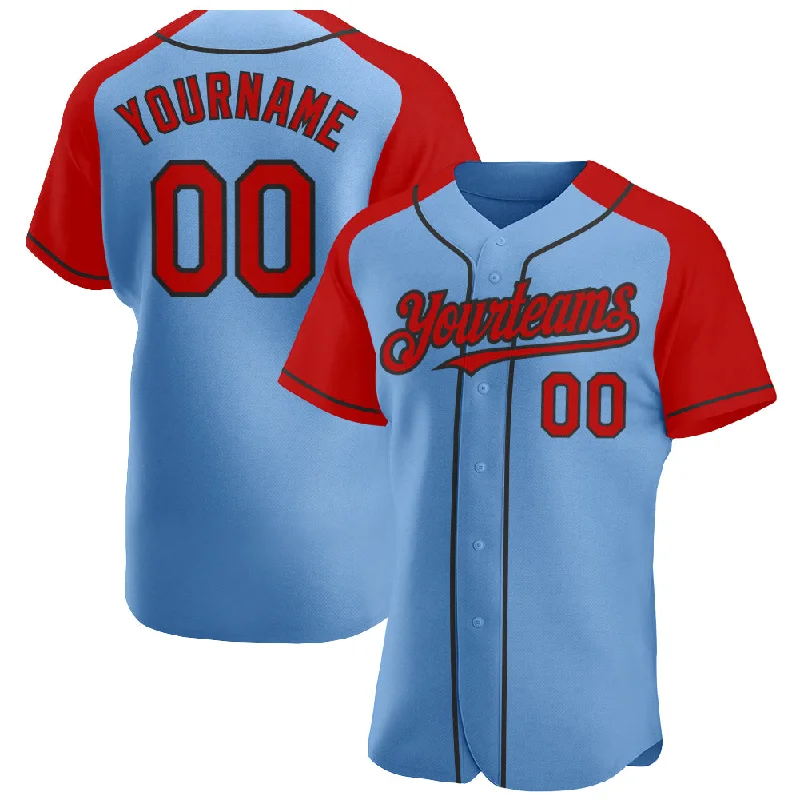 Baseball Jersey for Custom Player Jerseys-Custom Light Blue Red-Black Authentic Raglan Sleeves Baseball Jersey