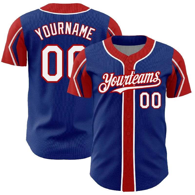 Baseball Jersey for High-Quality Fan Apparel-Custom Royal White-Red 3 Colors Arm Shapes Authentic Baseball Jersey