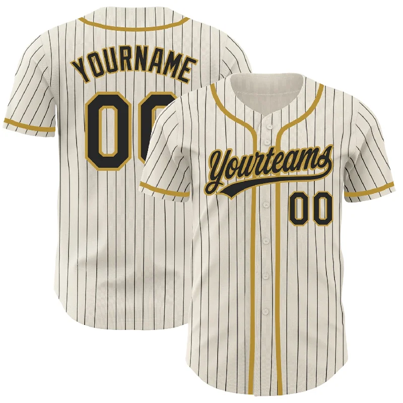 Baseball Jersey for Personalized Fan Designs-Custom Cream Black Pinstripe Old Gold Authentic Baseball Jersey