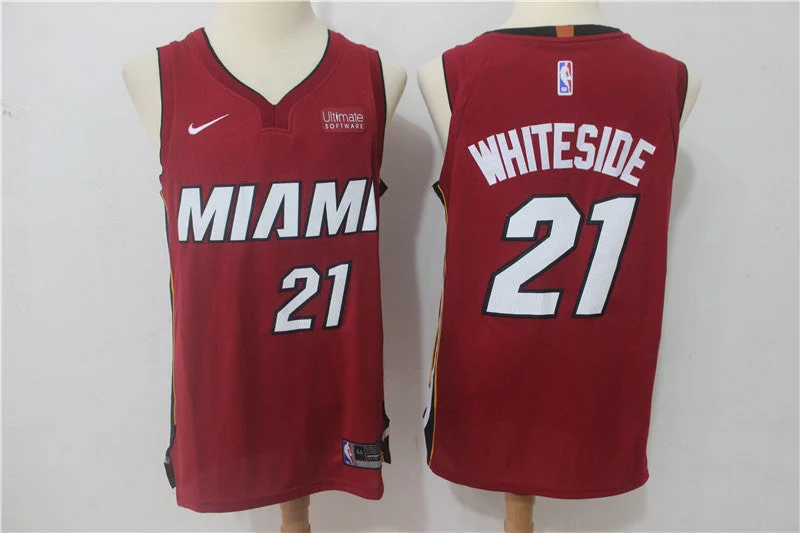 Basketball Jersey for Breathable Fabric-Heat 21 Hassan Whiteside Red Authentic Basketball Jersey