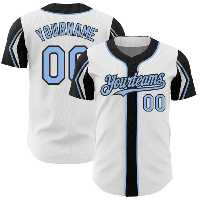 Baseball Jersey for Premium Quality Customization-Custom White Light Blue-Black 3 Colors Arm Shapes Authentic Baseball Jersey