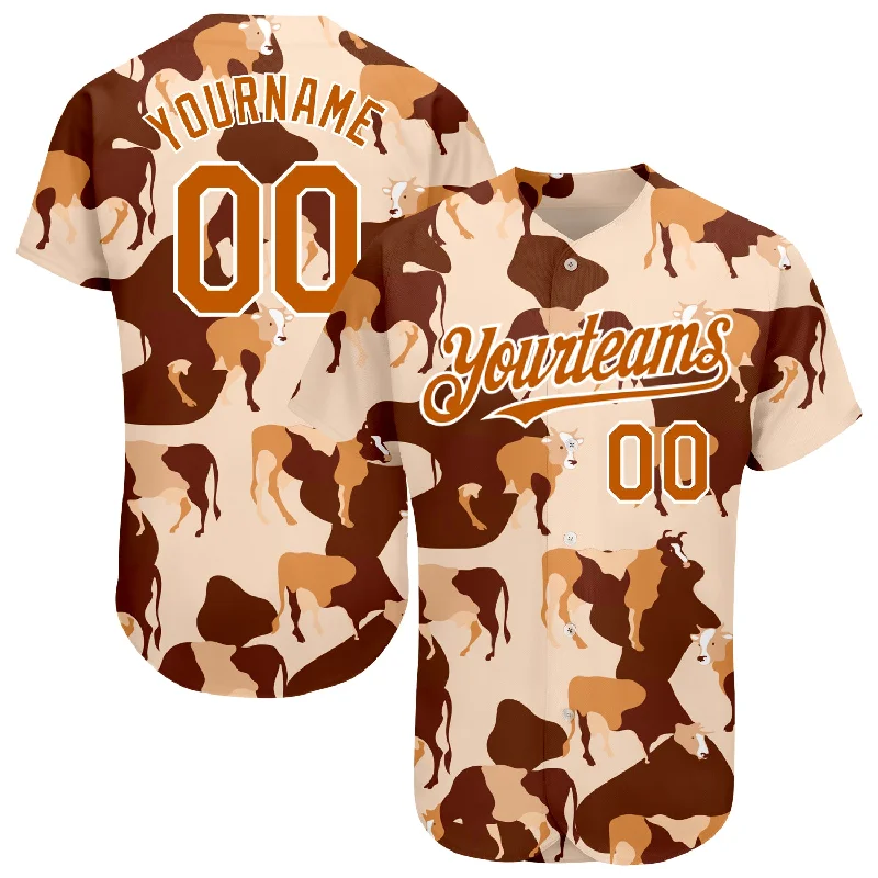 Baseball Jersey for Comfortable Fit for All Sizes-Custom Cream Texas Orange-White 3D Pattern Design Ox Authentic Baseball Jersey