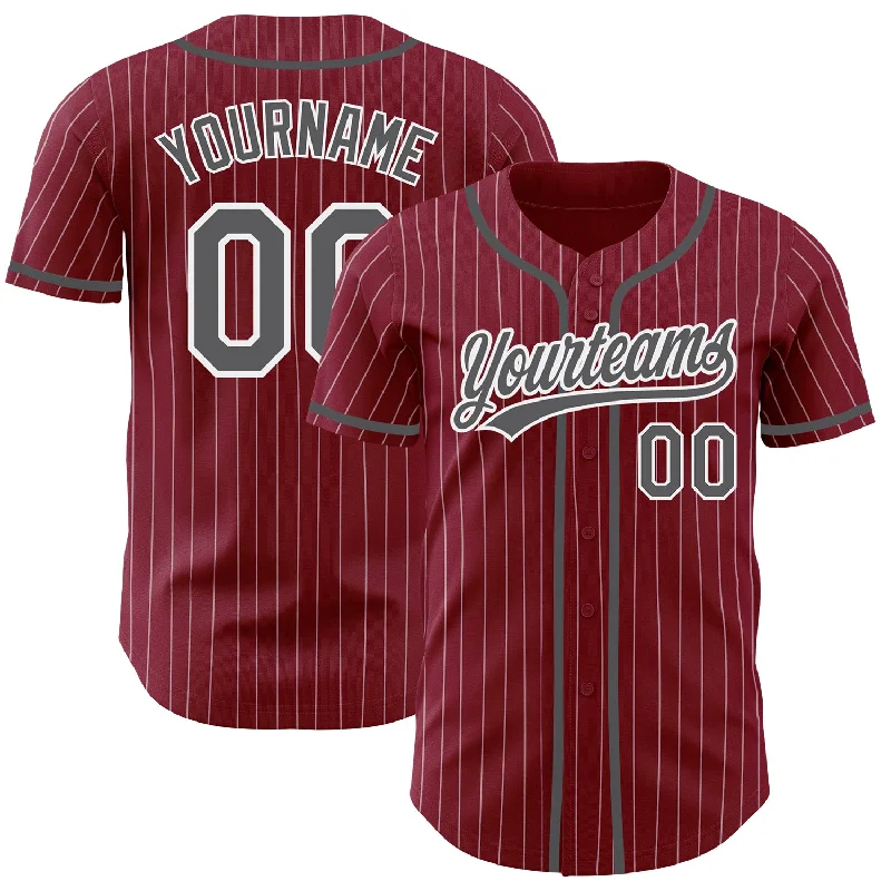 Baseball Jersey for Sports Event Fans-Custom Crimson White Pinstripe Steel Gray Authentic Baseball Jersey