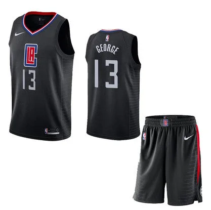 Basketball Jersey for Basketball Fan Apparel-Clippers 13 Paul George Black City Edition Swingman Basketball Jersey(With Shorts)